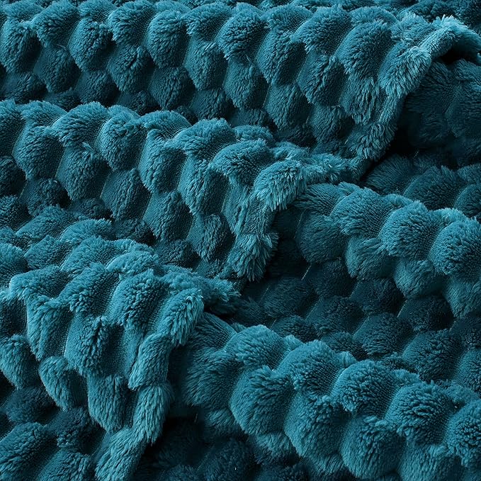 EXQ Home Fleece Blanket Twin Size for Couch or Bed - 3D Imitation Turtle Shell Jacquard Decorative Blankets - Cozy Soft Fuzzy Flannel Blanket Suitable for All Seasons(60"×80",Teal)