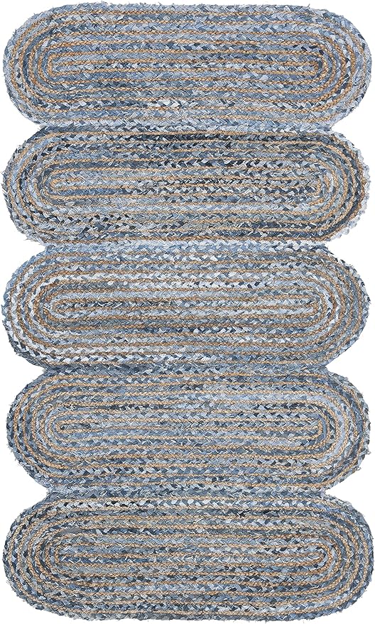 SAFAVIEH Cape Cod Collection Accent Rug - 4' x 6', Blue & Natural, Handmade Braided Jute & Cotton, Ideal for High Traffic Areas in Entryway, Living Room, Bedroom (CAP208L)