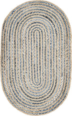 SAFAVIEH Cape Cod Collection Area Rug - 3' x 5' Oval, Natural & Blue, Handmade Flat Weave Jute, Ideal for High Traffic Areas in Living Room, Bedroom (CAP250A)