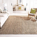 SAFAVIEH Area Rug 10' Square - Natural Fiber Collection - Large - Natural & Grey, Handmade Jute, Farmhouse Style, Chunky Textured Thick Pile (NF447M)