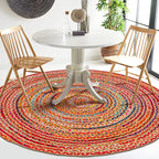 Hausattire Bohemian Braided Rug 3' Round - Multi Color, Small Farmhouse Jute Cotton Area Rag Rugs for Kids Bedroom, Playroom | Colorful Circle Hand Woven Cute Accent Mat