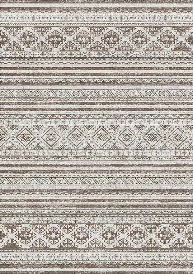 RUGSURE Washable Area Rugs 8' x 10' - 1/6 Thick - Moroccan-Inspired -Stain & Water Resistant Non-Slip - Resistant Rug for Living Room, Bedroom, Nursery, Pet & Child Friendly (Brown)