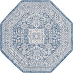 Rugs.com Outdoor Aztec Collection Rug – 5 Ft Octagon Blue Flatweave Rug Perfect for Living Rooms, Kitchens, Entryways