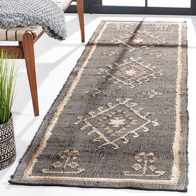 SAFAVIEH Kilim Collection Runner Rug - 2'3" x 19', Black & Ivory, Flat Weave Wool Design, Ideal for The Living Room, Dining Room, Bedroom (KLM762Z-219)