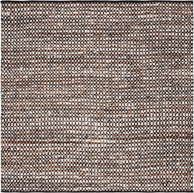 SAFAVIEH Natura Collection Area Rug - 6' Square, Black & Ivory, Handmade Flat Weave Wool & Jute, Ideal for High Traffic Areas in Living Room, Bedroom (NAT349Z)
