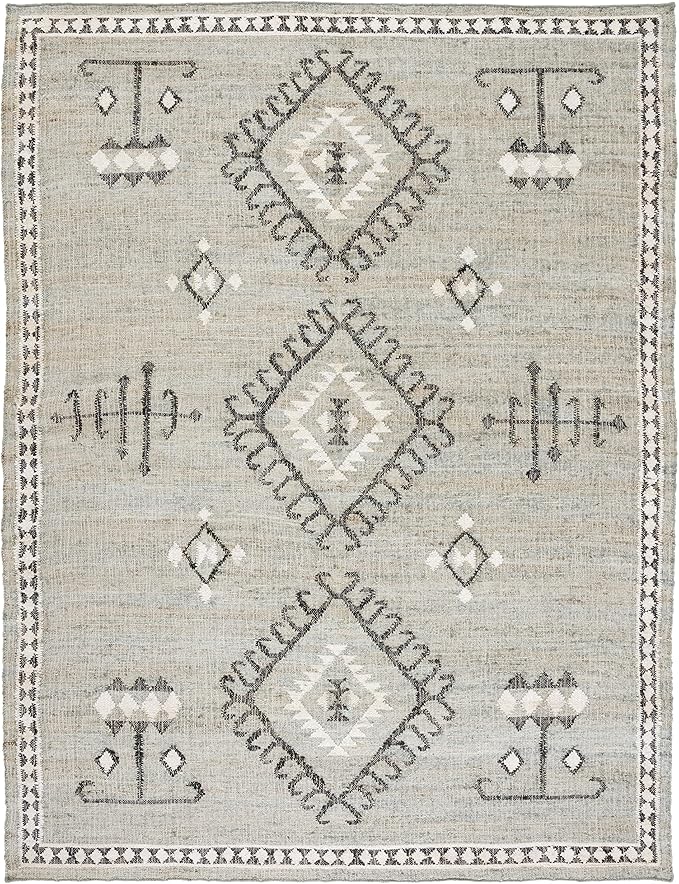 SAFAVIEH Area Rug 8x10 - Kilim Collection - Large - Blue & Black, Flat Weave Jute Design, Ideal for Living Room, Bedroom, Office, Dining Space (KLM762M)