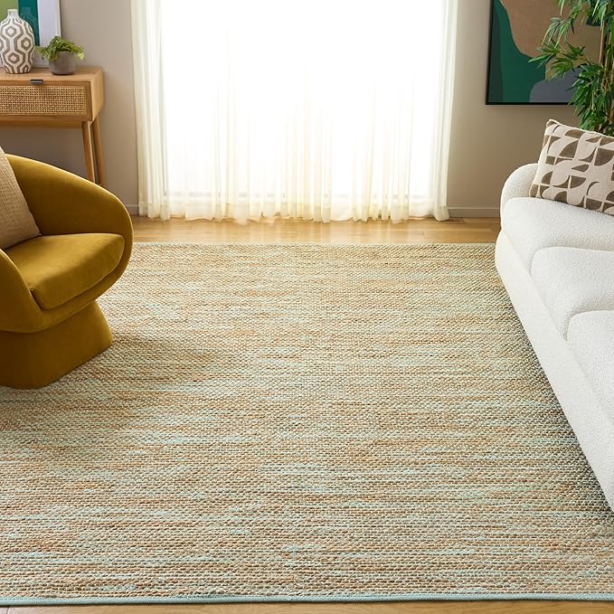 SAFAVIEH Area Rug 8x10 - Cape Cod Collection - Large - Turquoise & Natural, Handmade Jute & Cotton, Ideal for Living Room, Bedroom, Dining Space (CAP236K)