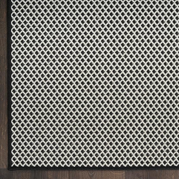 Nourison Home Courtyard Black White 6' x 9' Area Rug - Easy Clean, Non Shedding, Bed Room, Living Room, Dining Room, Kitchen (6' x 9')