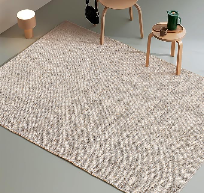 Savi Home Jute Cotton Rug 6'x9' ft – Hand Woven Soft Cotton Jute Area Rug, Natural Farmhouse Décor for Living Room, Rustic Vintage Boho Style Carpet