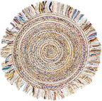 SAFAVIEH Cape Cod Collection Area Rug - 4' Round, Ivory & Light Beige, Handmade Boho Fringe Jute & Cotton, Ideal for High Traffic Areas in Living Room, Bedroom (CAP206B)