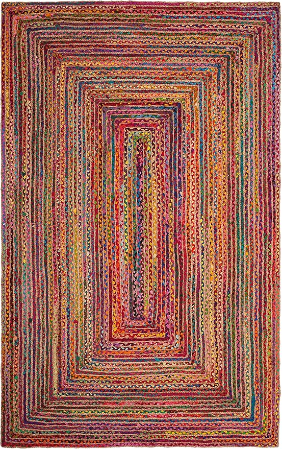 SAFAVIEH Area Rug 5x8 - Cape Cod Collection - Red & Multi, Handmade Jute & Cotton, Woven Braided Design (CAP202A)