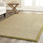 SAFAVIEH Area Rug 6x9 - Natural Fiber Collection - Natural & Olive Green, Seagrass, Basketweave Pattern with Border (NF114G)