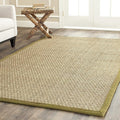 SAFAVIEH Area Rug 3x5 - Natural Fiber Collection - Natural & Olive Green, Border Basketweave Seagrass Design (NF114G)