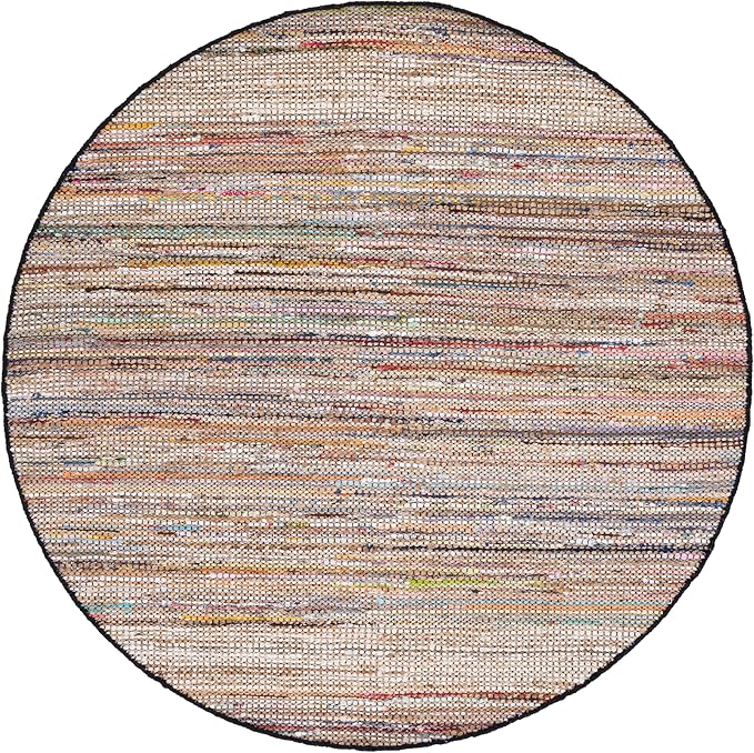 SAFAVIEH Cape Cod Collection Area Rug - 6' Round, Pink & Beige, Handmade Denim & Jute, Ideal for Living Room, Bedroom, Home Office, Dining Space (CAP153U-6R)