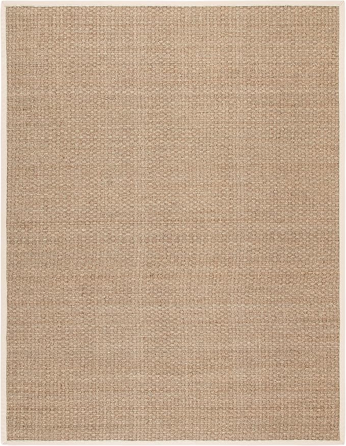 SAFAVIEH Area Rug 10x14 - Natural Fiber Collection - Large - Natural & Ivory, Seagrass, Basketweave Pattern with Border (NF114J)