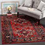 SAFAVIEH Vintage Hamadan Collection Area Rug - 5'3" x 7'6", Red & Light Blue, Traditional Persian Design, Non-Shedding & Easy to Clean, Ideal for Living Room, Bedroom, Dining Space (VTH211Q)
