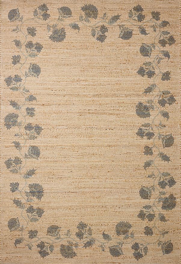 Loloi Chris Loves Julia Rue Collection RUE-05 Natural/Denim 9'-3" x 13' Area Rug Jute Neutral Floral Living Room Bedroom Rug