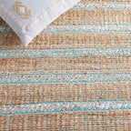 SAFAVIEH Natural Fiber Collection Area Rug - 9' x 12', Teal & Natural, Handmade Flat Weave Stripe Jute & Cotton Jute, Ideal for High Traffic Areas in Living Room, Bedroom (NFB655K)
