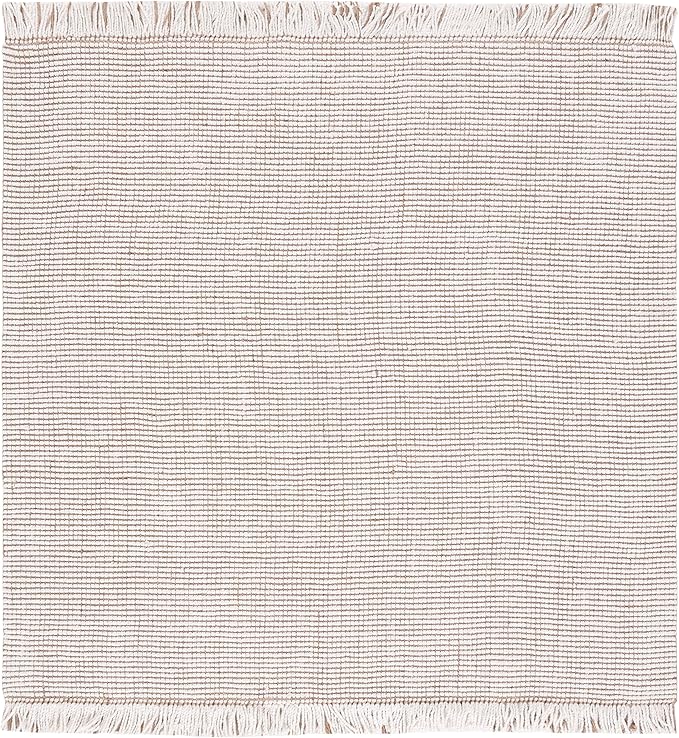 SAFAVIEH Natural Fiber Collection Area Rug - 6' Square, Ivory & Natural, Handmade Woven Farmhouse Fringe Jute, Ideal for High Traffic Areas in Living Room, Bedroom (NF826A)