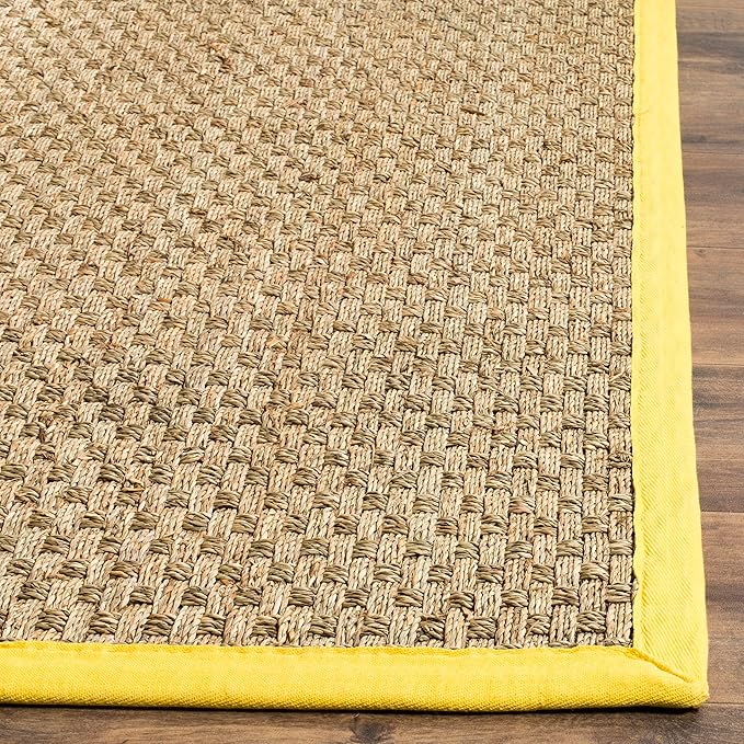 SAFAVIEH Natural Fiber Collection Runner Rug - 2'6" x 10', Natural & Gold, Seagrass, Basketweave Pattern with Border (NF114X)