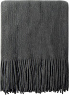 NTBAY Acrylic Knitted Throw Blanket, Lightweight and Soft Cozy Decorative Woven Blanket with Tassels for Travel, Couch, Bed, Sofa, 51x67 Inches, Grey Striped