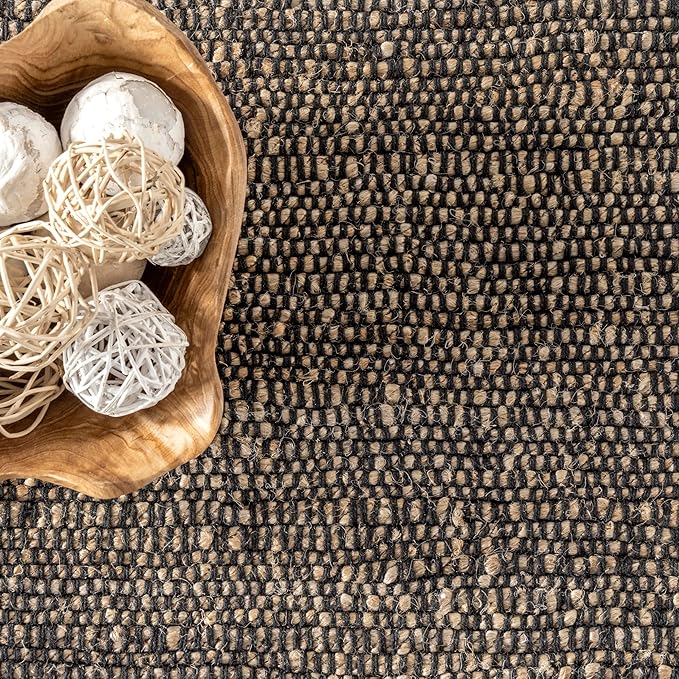 Nuloom Elfriede Handmade, Charcoal, 6' Square, Solid, Rustic, Jute, Soft and Textured, High Traffic, Stain Resistant, Easy Clean, Durable Area Rug for Bedroom, Living Room, Dining, Den, Foyer