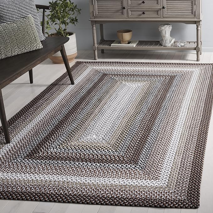 SAFAVIEH Washable Rug Outdoor Braided Collection - 6' x 9', Brown & Multi, Handmade & Reversible, Non-Shedding & Easy to Clean, Ideal for Patio, Backyard, Mudroom (BRD308T)