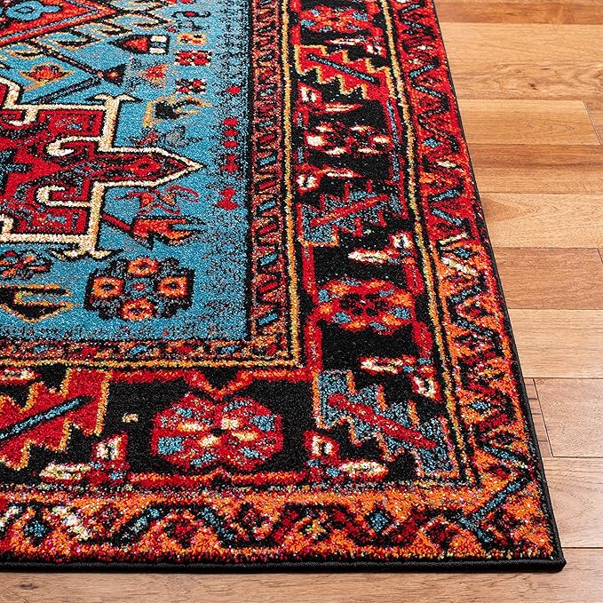 SAFAVIEH Vintage Hamadan Collection Accent Rug - 2'7" x 5', Red & Light Blue, Traditional Persian Design, Non-Shedding & Easy to Clean, Ideal for Front Door, Kitchen, Entryway, Foyer (VTH211Q)