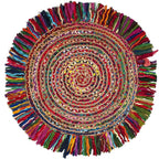 SAFAVIEH Cape Cod Collection Area Rug - 10' Round, Ivory & Red, Handmade Boho Fringe Jute & Cotton, Ideal for High Traffic Areas in Living Room, Bedroom (CAP206A)