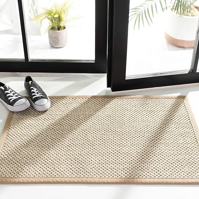 SAFAVIEH Area Rug 6x9 - Natural Fiber Collection - Marble & Linen Color, Sisal, Woven Design with Border (NF143B)