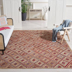 SAFAVIEH Cape Cod Collection Area Rug - 9' x 12', Natural & Red, Handmade Flat Weave Diamond Braided Jute & Denim, Ideal for High Traffic Areas in Living Room, Bedroom (CAP354B)