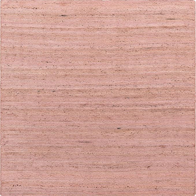 Unique Loom Braided Jute Collection Area Rug - Dhaka (8' Square, Light Pink)
