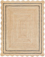 Wave Scalloped Natural Jute Rug, Boho Entryway Runner, Black (11'x14'')