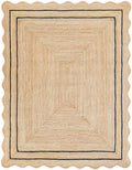 Wave Scalloped Natural Jute Runner Boho Entryway Farmhouse Scallop Rug, Black (8'x10'')