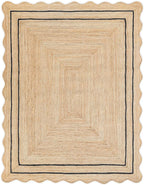 Wave Scalloped Natural Jute Runner Boho Entryway Farmhouse Scallop Rug, Black (8'x10'')