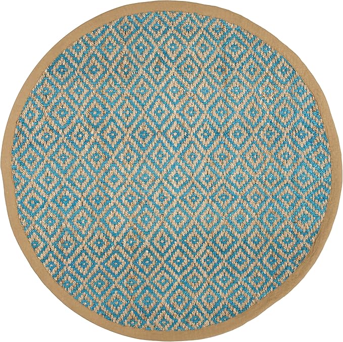 SAFAVIEH Natural Fiber Collection 6' Round Turquoise NF266C Handmade Boho Diamond Tassel Jute Area Rug