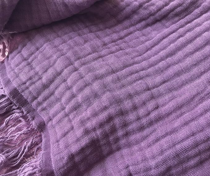 KyraHome 100% Organic Cotton 60"x80" Large Cotton Throw Blanket for Couch, Women, Plant Dyed, Breathable Lightweight Gauze Muslin Blanket for Adult, All Season (Purple Lavender)