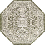 Rugs.com Outdoor Aztec Collection Rug – 5 Ft Octagon Green Flatweave Rug Perfect for Living Rooms, Kitchens, Entryways