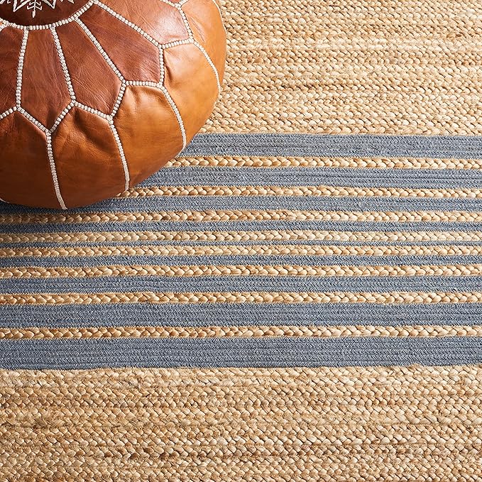 SAFAVIEH Natural Fiber Collection Area Rug - 6' x 9', Natural & Grey, Handmade Stripe Boho Farmhouse Rustic Braided Jute, Ideal for High Traffic Areas in Living Room, Bedroom (NFB262F)