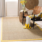SAFAVIEH Area Rug 4x6 - Natural Fiber Collection - Natural & Gold, Seagrass, Basketweave Pattern with Border (NF114X)