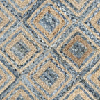 SAFAVIEH Cape Cod Collection Area Rug - 6' Square, Natural & Blue, Handmade Flat Weave Diamond Braided Jute & Denim, Ideal for High Traffic Areas in Living Room, Bedroom (CAP354A)