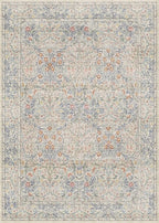 Beige Blue Living Room Rug 5x7, Cottage Area Rug for Bedroom, Vintage Washable Floral Mat for Nursery, Office, Low Pile Non Slip Stain Resistance French Country Style Retro Indoor (5x7 Beige Blue)