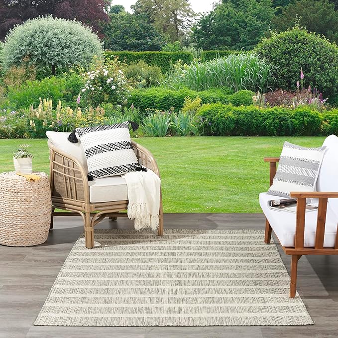 Nourison Home Positano Grey Ivory 6' x 9' Area Rug - Easy Clean, Non Shedding, Bed Room, Living Room, Dining Room, Kitchen (6' x 9')