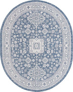 Rugs.com Outdoor Aztec Collection Rug – 8' x 10' Oval Blue Flatweave Rug Perfect for Living Rooms, Large Dining Rooms, Open Floorplans