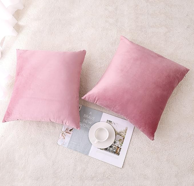 NiNi ALL Decorative Throw Pillow Covers Velvet 16x16 Inch Pack of 2 Pink Cushion Covers Soft for Couch Sofa Bedroom Living Room Outdoor