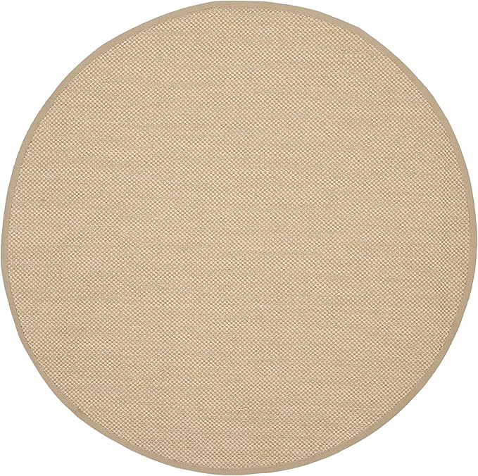 SAFAVIEH Area Rug 6' Round - Natural Fiber Collection - Maize & Linen Color, Sisal, Woven Design with Border (NF141B)