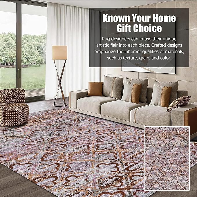 RUGSURE Washable Area Rugs, 5' x 7' - 1/6 Thick - Stain & Water Resistant Non-Slip - Perfect Resistant Rug for Living Room, Bedroom, Nursery, Pet & Child Friendly, Vibrant Colors Rugs, Purple