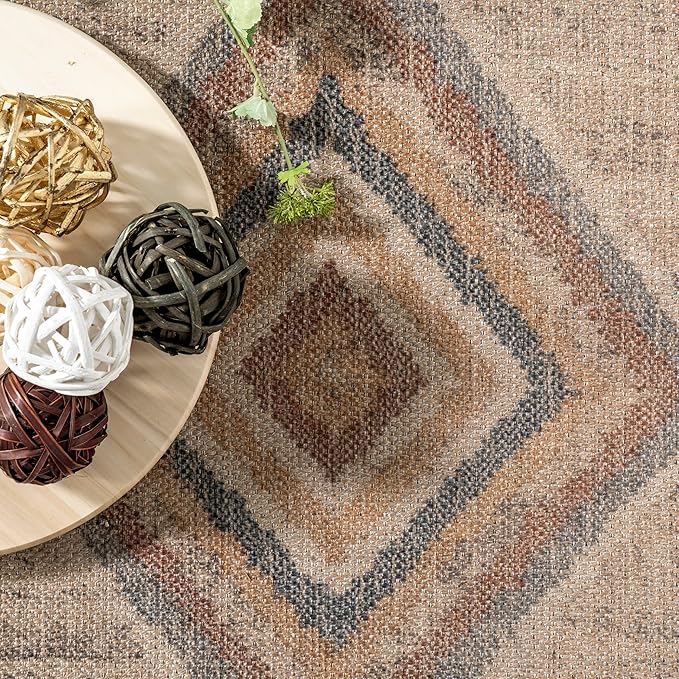 Nuloom Jonie Natural/Ivory, 4' x 6', Diamonds, Soft and Textured, High Traffic, Stain Resistant, Easy Clean, Durable, Machine Washable Area Rug for Bedroom, Living Room, Dining, Den, Foyer, Entryway