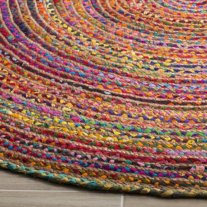 SAFAVIEH Cape Cod Collection Area Rug - 7'6" x 9'6" Oval, Red & Multi, Handmade Jute & Cotton, Woven Braided Design (CAP202A)