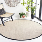 SAFAVIEH Area Rug 6' Round - Natural Fiber Collection - Marble & Black, Sisal, Woven Design with Border (NF143A)
